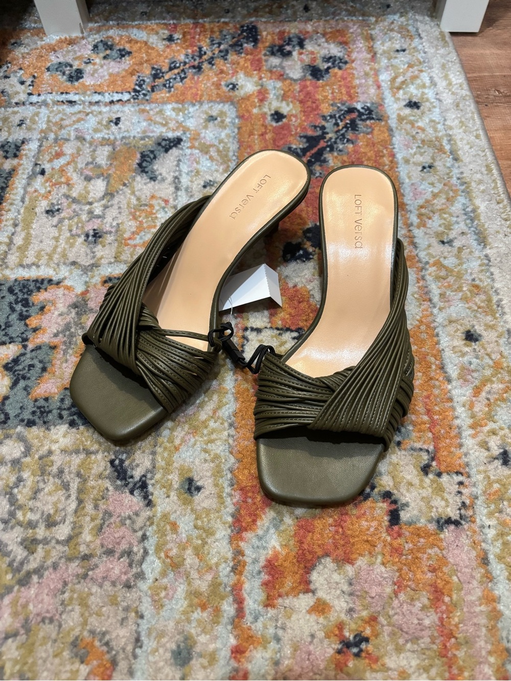 LOFT Olive Green Twisted Strap Mule Heels